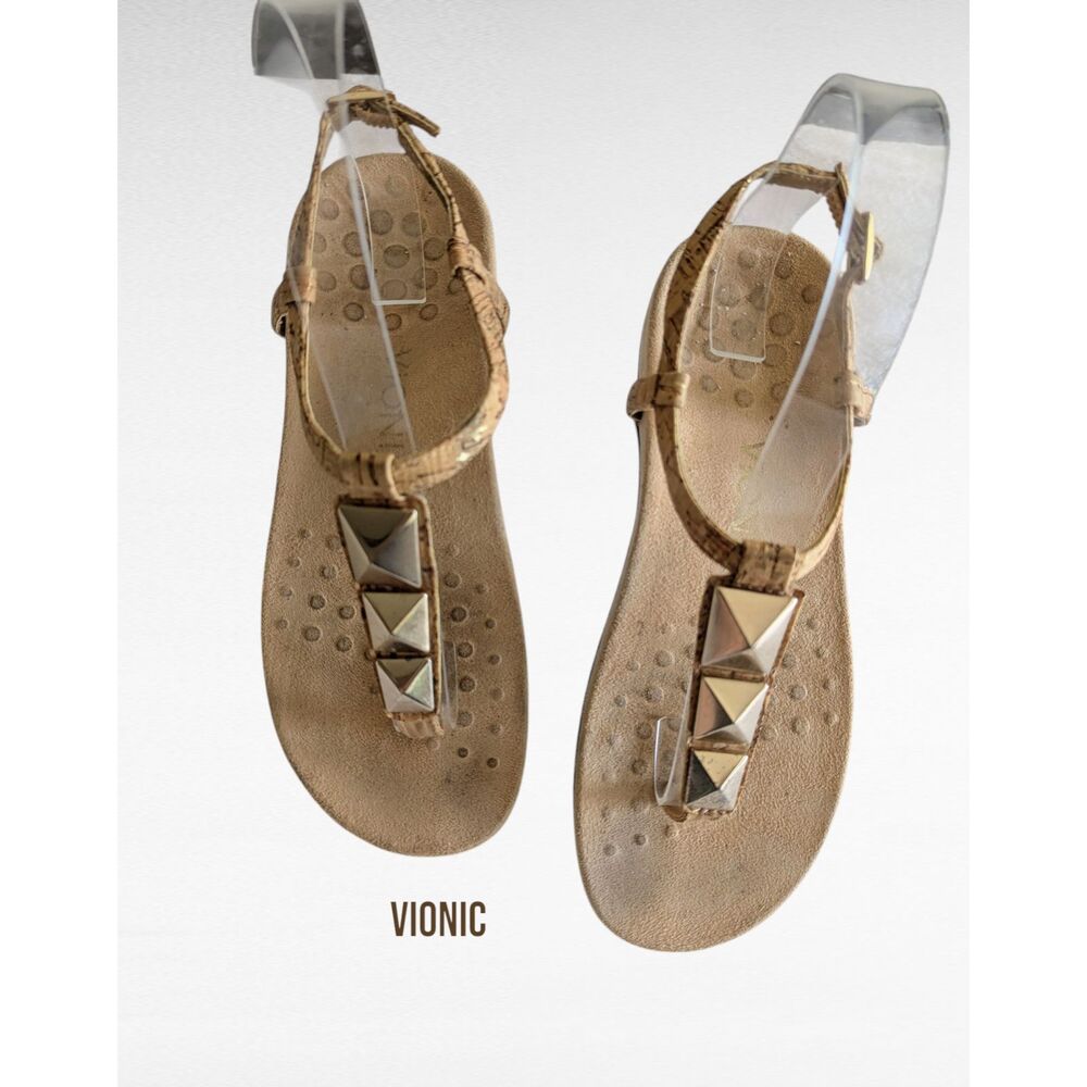 Vionic Orthaheel Nala Gold Cork Suede Thong Sandals  Sz 6
